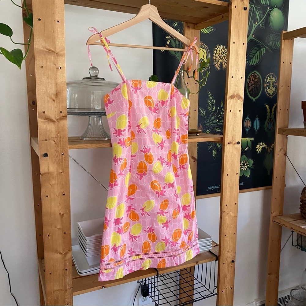 Lilly Pulitzer Vintage Pink Yellow Orange Pineapple Tile Print Mini Dress 0 - Picture 4 of 15